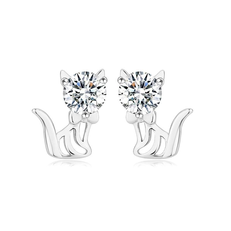Personalisierte Katzenohrringe aus 925er Silber mit Moissanit
