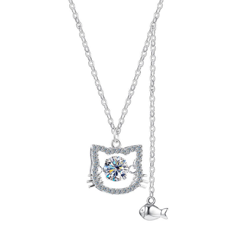 <tc>Katzenanhänger-Halskette mit Süßwasserperle aus 925er Silber und Moissanit</tc>